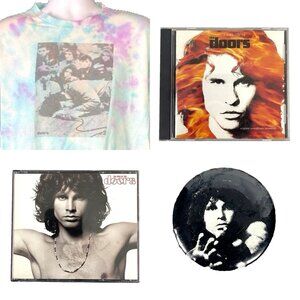 The Doors Jim Morrison Tie Dye Mens T-Shirt size XL + Hits Movie CDs + Button